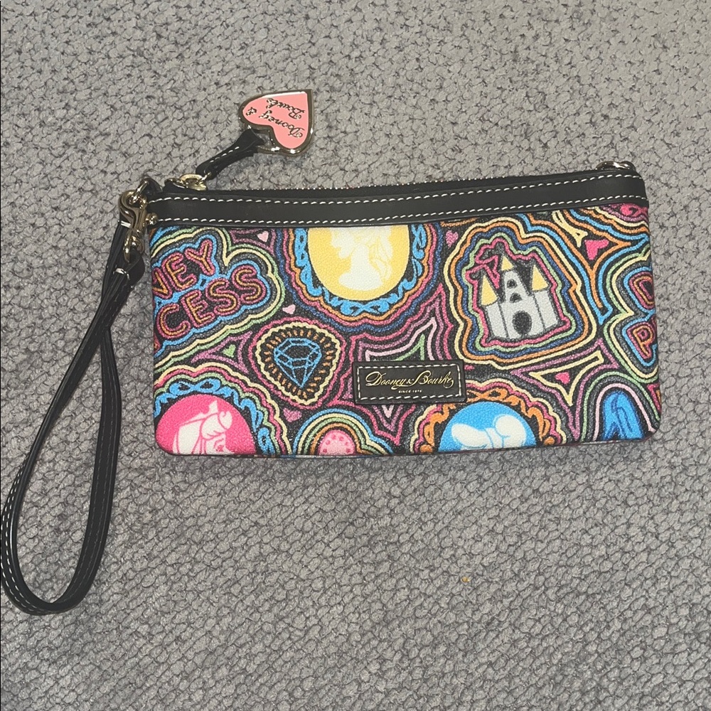 Dooney & Bourke Multicolor Patterned Wristlet with Black Trim
